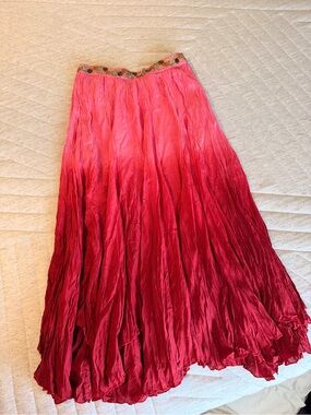 Pink Ombre Crinkle Maxi Skirt with Embellished Waist